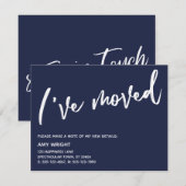 Informele handgeschreven verhuisbericht Navy Notitiekaartje (Voorkant / Achterkant)