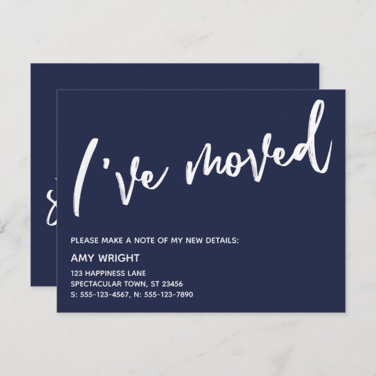 Informele handgeschreven verhuisbericht Navy Notitiekaartje (Voorkant / Achterkant)