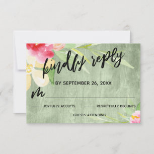 Informele handgeschreven waterverf bloemen groen h RSVP kaartje