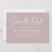 Informele Huwelijk Dusty Purple Schrift Save The Date (Voorkant)