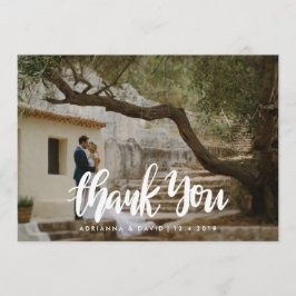 Informele huwelijksfoto dank je handgeschreven scr bedankkaart