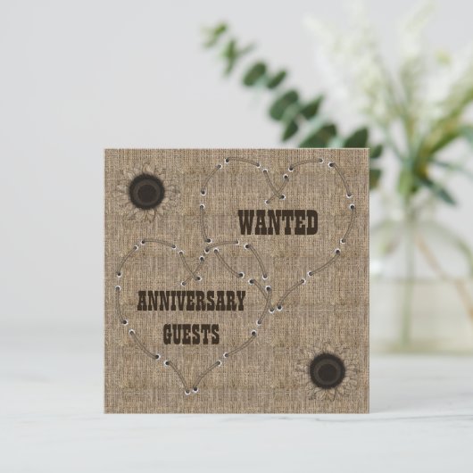 Informele jubileumfeest met burlap 50 jaar getrouw kaart (Staand voorkant)