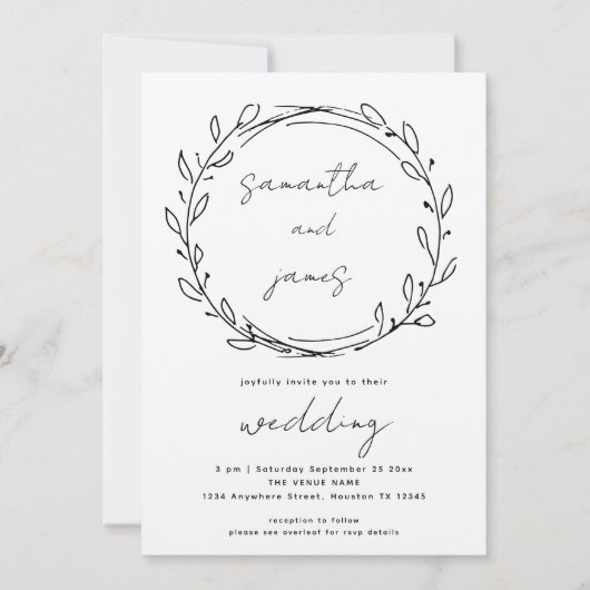 Informele Laurel Leaf Line Art QR Code Weddenschap Kaart (Voorkant)