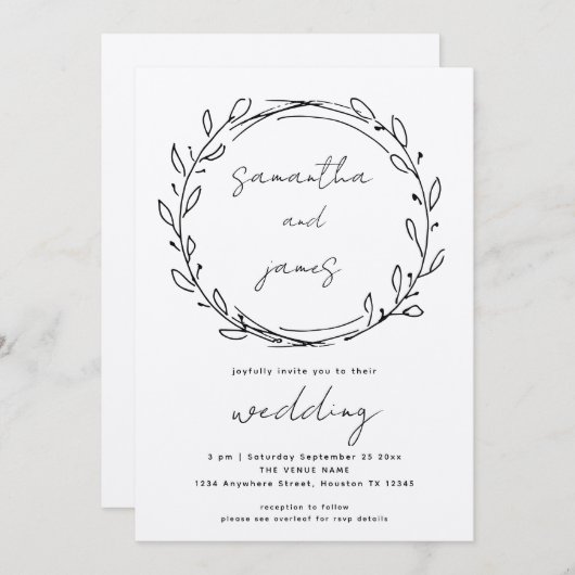 Informele Laurel Leaf Line Art QR Code Weddenschap Kaart (Voorkant / Achterkant)