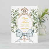 Informele Leaf Crest w / Bow | Monogram bruiloft Folie Uitnodiging (Staand Voorkant)