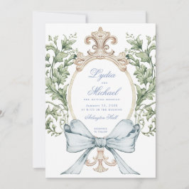 Informele Leaf Crest w / Bow | Monogram bruiloft Kaart