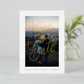 Informele Lettering Foto Save the Date Goud Folie Uitnodiging (Staand Voorkant)
