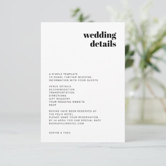Informele minimalist | Modern Retro Casual huwelij Informatiekaartje (Staand voorkant)