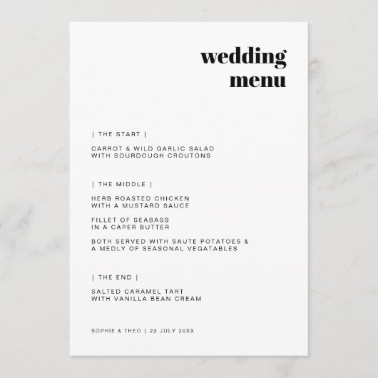 Informele Minimalist | Moderne Retro Casual Trouwe Menu (Voorkant)