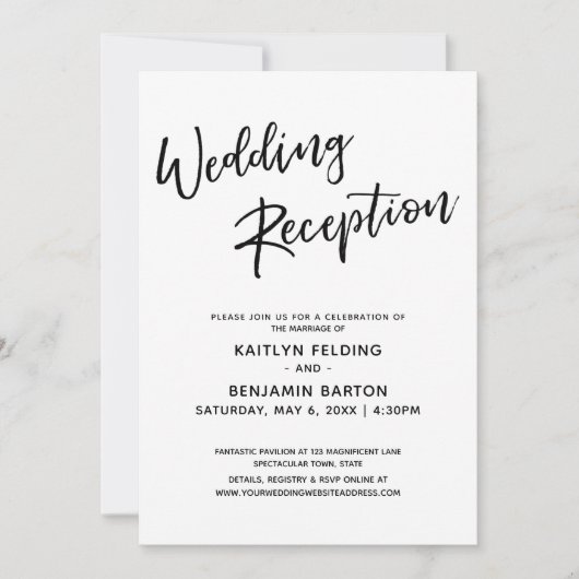 Informele moderne handgeschreven bruiloftsontvangs kaart (Voorkant)