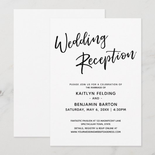 Informele moderne handgeschreven bruiloftsontvangs kaart (Voorkant / Achterkant)