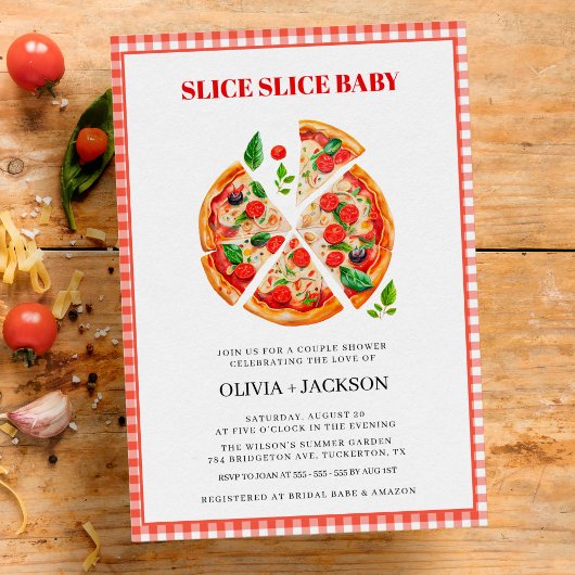 Informele moderne pizzafeest trouwkoppel bruiloft kaart