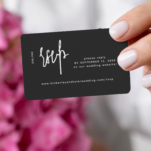 Informele moderne zwarte trouw online RSVP Informatiekaartje