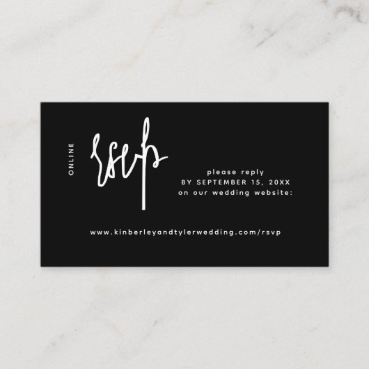 Informele moderne zwarte trouw online RSVP  Informatiekaartje (Voorkant)
