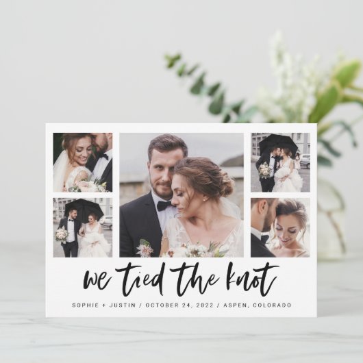 Informele multi-fotohuwelijksaankondiging in scrip kaart (Staand voorkant)