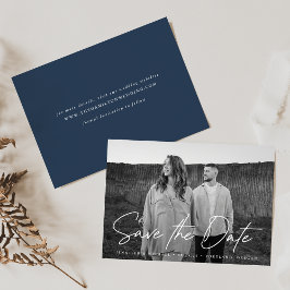 Informele Navy-foto met schrift Save The Date