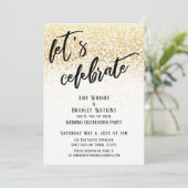 Informele receptie met goudkleurige confetti ter e kaart (Staand voorkant)