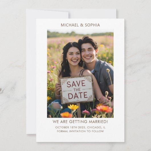Informele Save the Date-foto tekst verloving Save The Date (Voorkant)