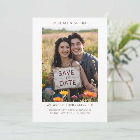 Informele Save the Date-foto tekst verloving Save The Date (Staand voorkant)