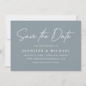Informele schrift Stofblauwe foto Save The Date (Voorkant)