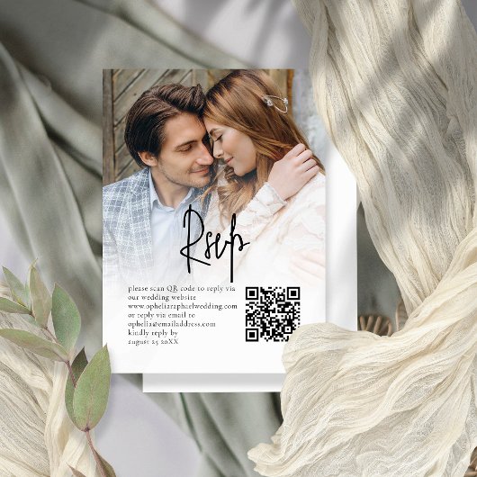 Informele Script Foto Overlay QR Bruiloft RSVP Informatiekaartje