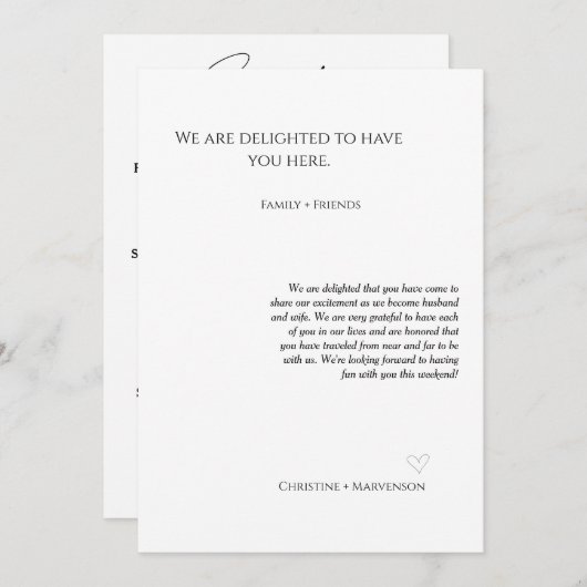 Informele script huwelijksontvangsten & route week aankondiging (Voorkant / Achterkant)