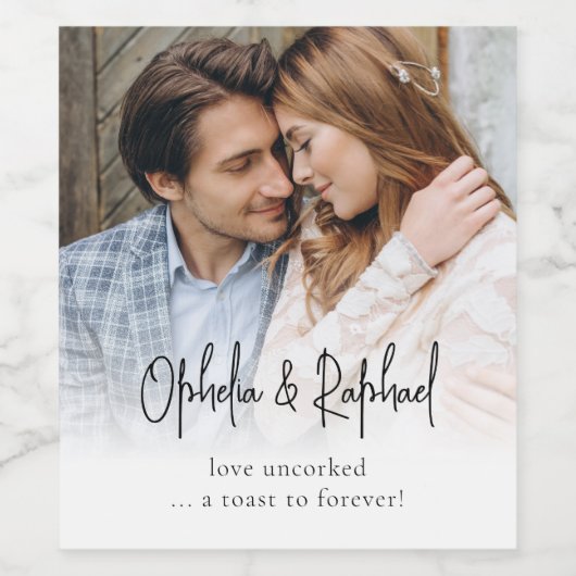 Informele Script Namen Motto Foto Overlay Bruiloft Wijn Etiket (Enkel label)