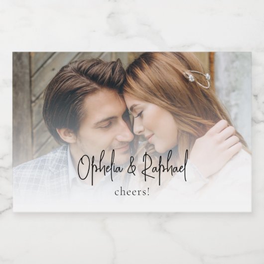 Informele Script Namen Proost Foto Huwelijksgunst Sparkling Wijnetiket (Enkel label)