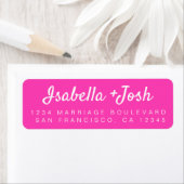 Informele script neon roze trouwretouradres etiket (Insitu)