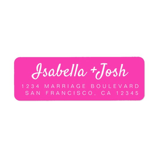 Informele script neon roze trouwretouradres etiket (Voorkant)