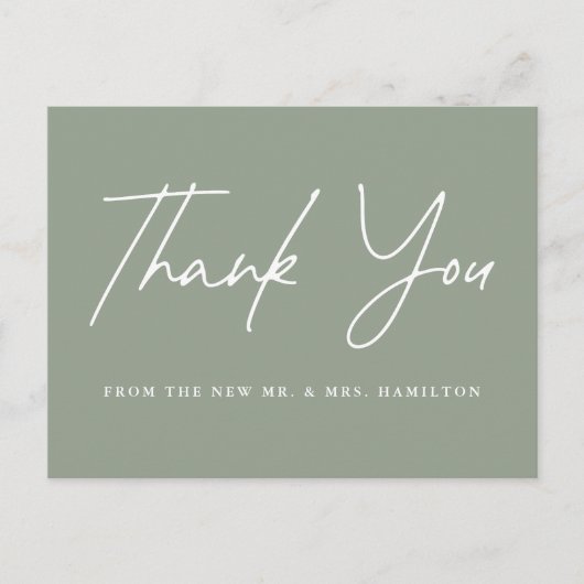Informele Script Sage Groen Trouw Dankjewel Briefkaart (Voorkant)