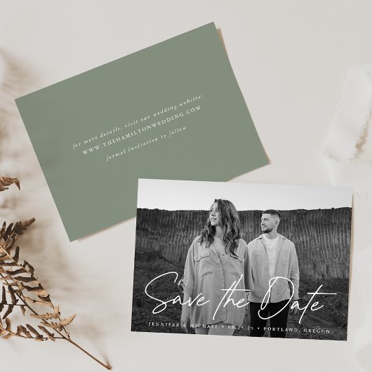 Informele script sage groene foto save the date