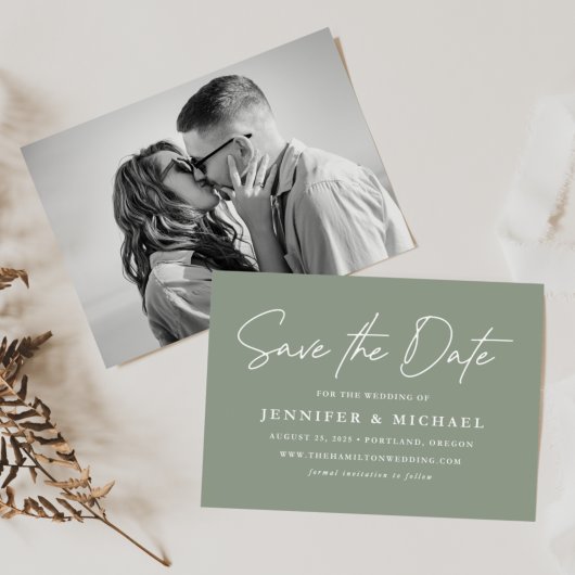 Informele script sage groene foto save the date