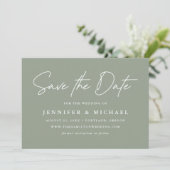 Informele script sage groene foto save the date (Staand voorkant)