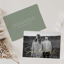 Informele script sagegroene foto save the date folie uitnodiging