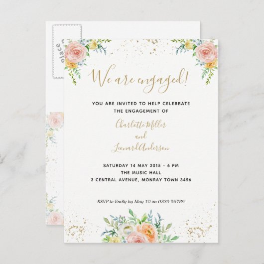 Informele uitnodiging voor bloemenverlovingsfeest (Voorkant / Achterkant)