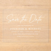Informele witte script trouwkaart 'Save the Date' Acryl Uitnodigingen (Voorkant)