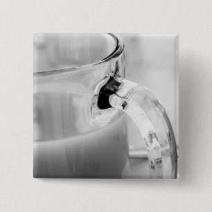 Infrarood, Zwart & Wit,kop, glas, koffie, Vierkante Button 5,1 Cm