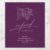 Infused with Love Plum Elegant Line Art Herfst Wijn Etiket (Enkel label)