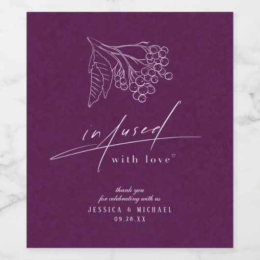 Infused with Love Plum Elegant Line Art Herfst Wijn Etiket (Enkel label)