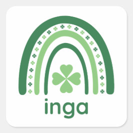 inga Name Clover Boho Rainbow Vierkante Sticker