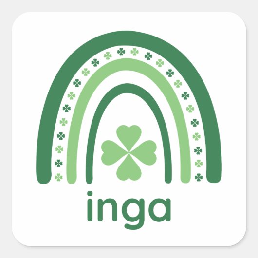 inga Name Clover Boho Rainbow Vierkante Sticker (Voorkant)