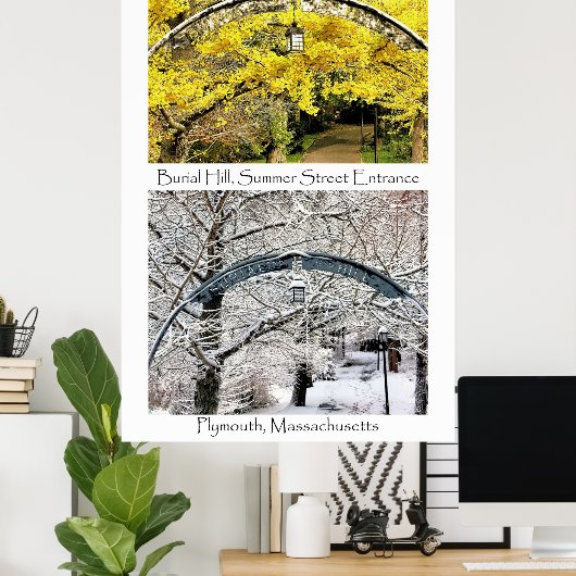 Ingang Burial Hill Plymouth MA collage Poster (Thuiskantoor)