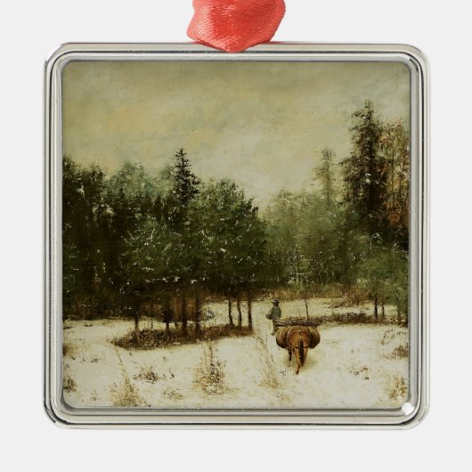 Ingang in het bos in de winter metalen ornament (Voorkant)
