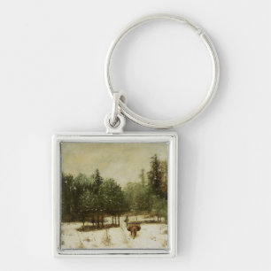 Ingang in het bos in de winter sleutelhanger