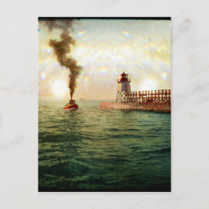 ingang van de haven, Charlevoix, Michigan circa 19 Briefkaart