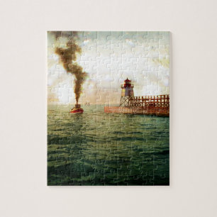 ingang van de haven, Charlevoix, Michigan circa 19 Legpuzzel