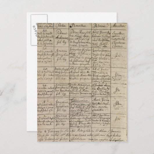 Ingang van Mozart in het doopregister, 1756 Briefkaart (Voorkant / Achterkant)