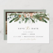 INGE Scandinavian Winter Greenery Save the Date Kaart (Voorkant / Achterkant)