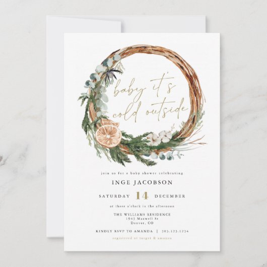 INGE Scandinavian Winter WreatBaby shower Kaart (Voorkant)